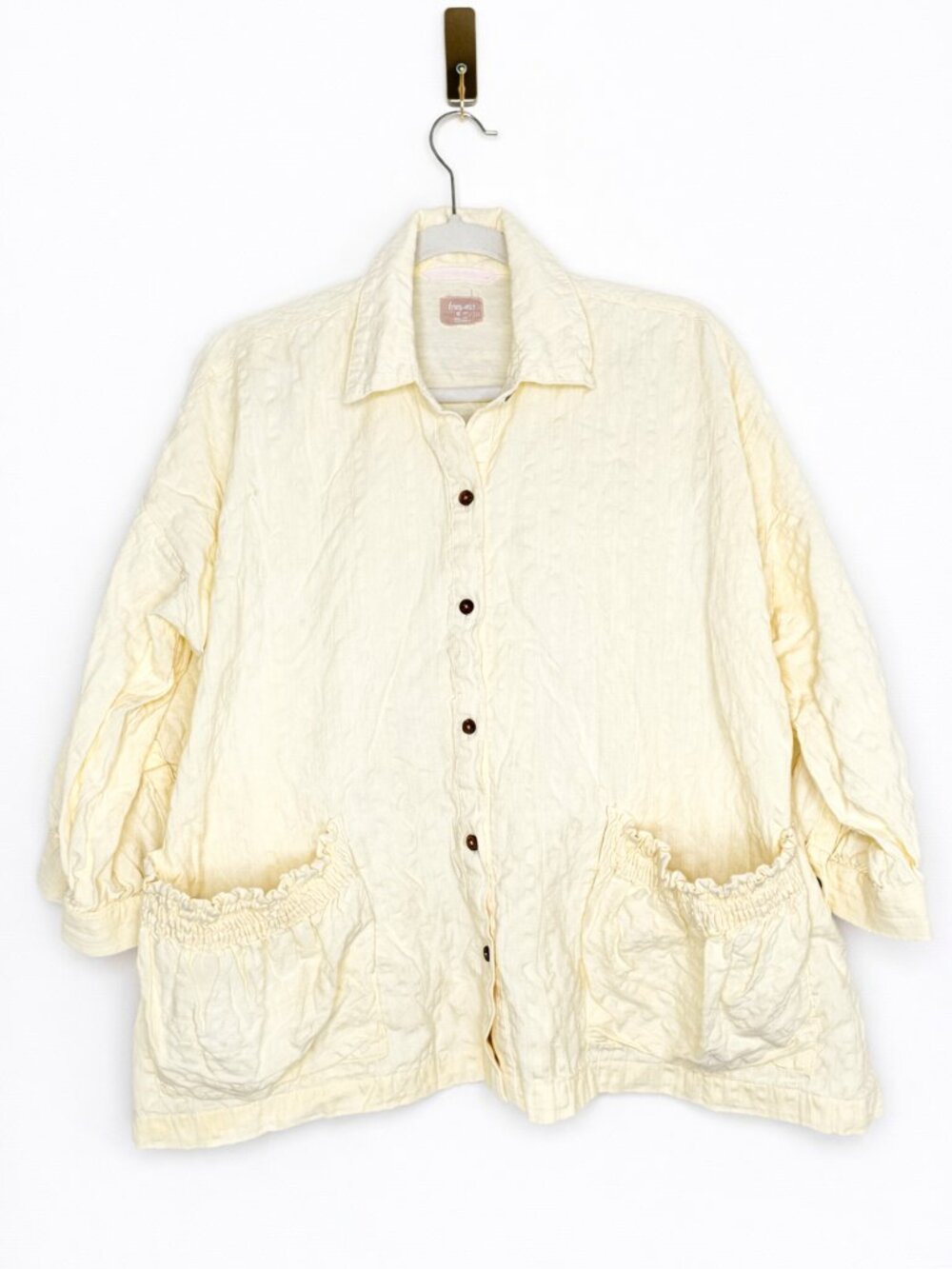 Free People Just Like Me Cotton Seersucker Button Up Shirt Coconut Milk XS Boho